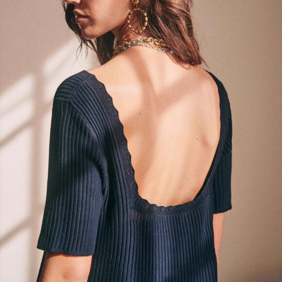 NEW Sezane Knitted Mini Dress Small/Medium Navy Blue Knit French Casual - Picture 2 of 8